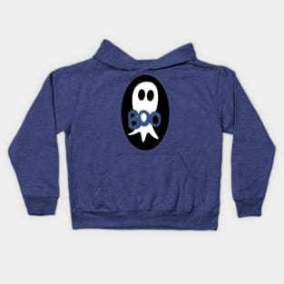 Cute Halloween ghost cartoon with BOO text Kids Hoodie